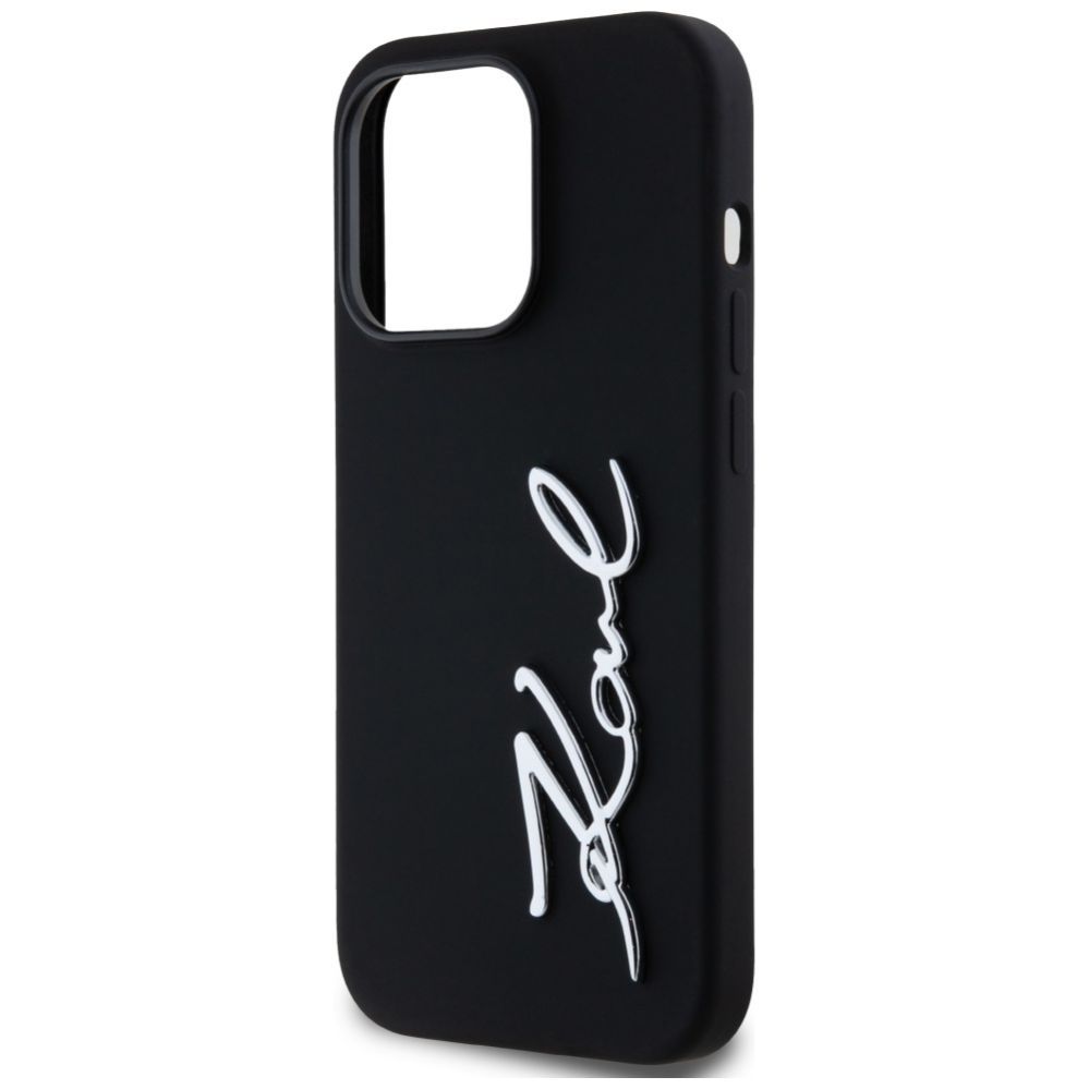 Citas preces Karl Lagerfeld Karl Lagerfeld Silicone Metal Script Logo Case for iPhone 14 Pro Black