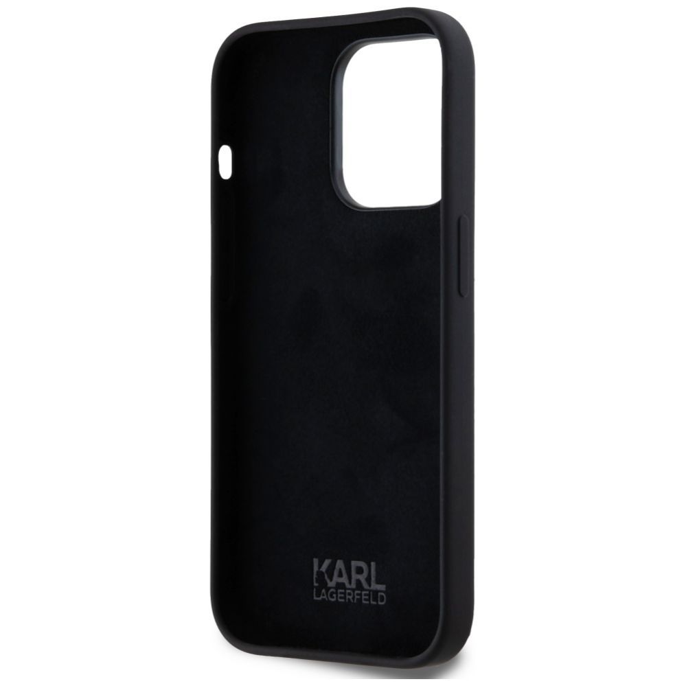 Citas preces Karl Lagerfeld Karl Lagerfeld Silicone Metal Script Logo Case for iPhone 14 Pro Black