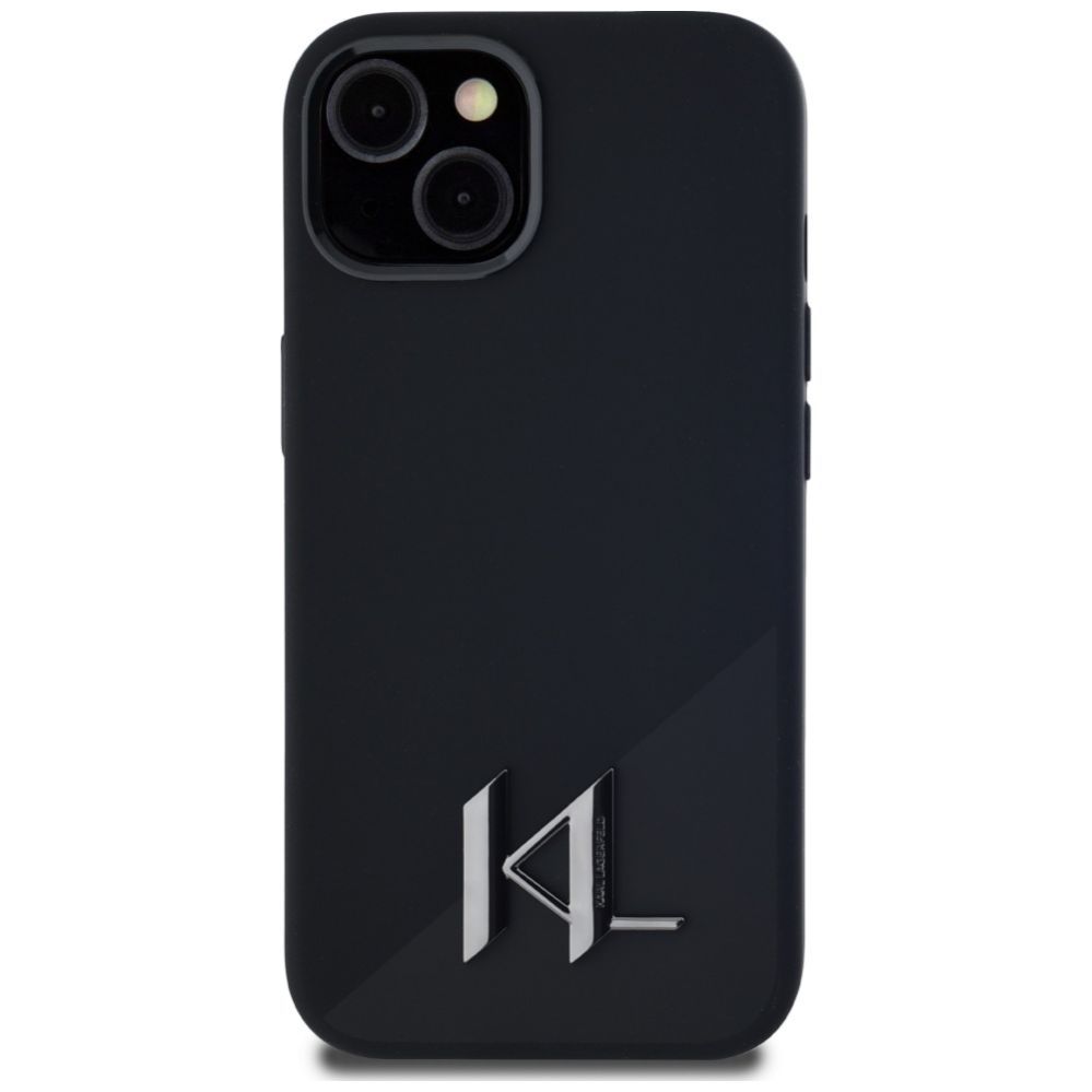 Citas preces Karl Lagerfeld Karl Lagerfeld Silicone Shadow Metal Initial MagSafe Case for iPhone 15 Black