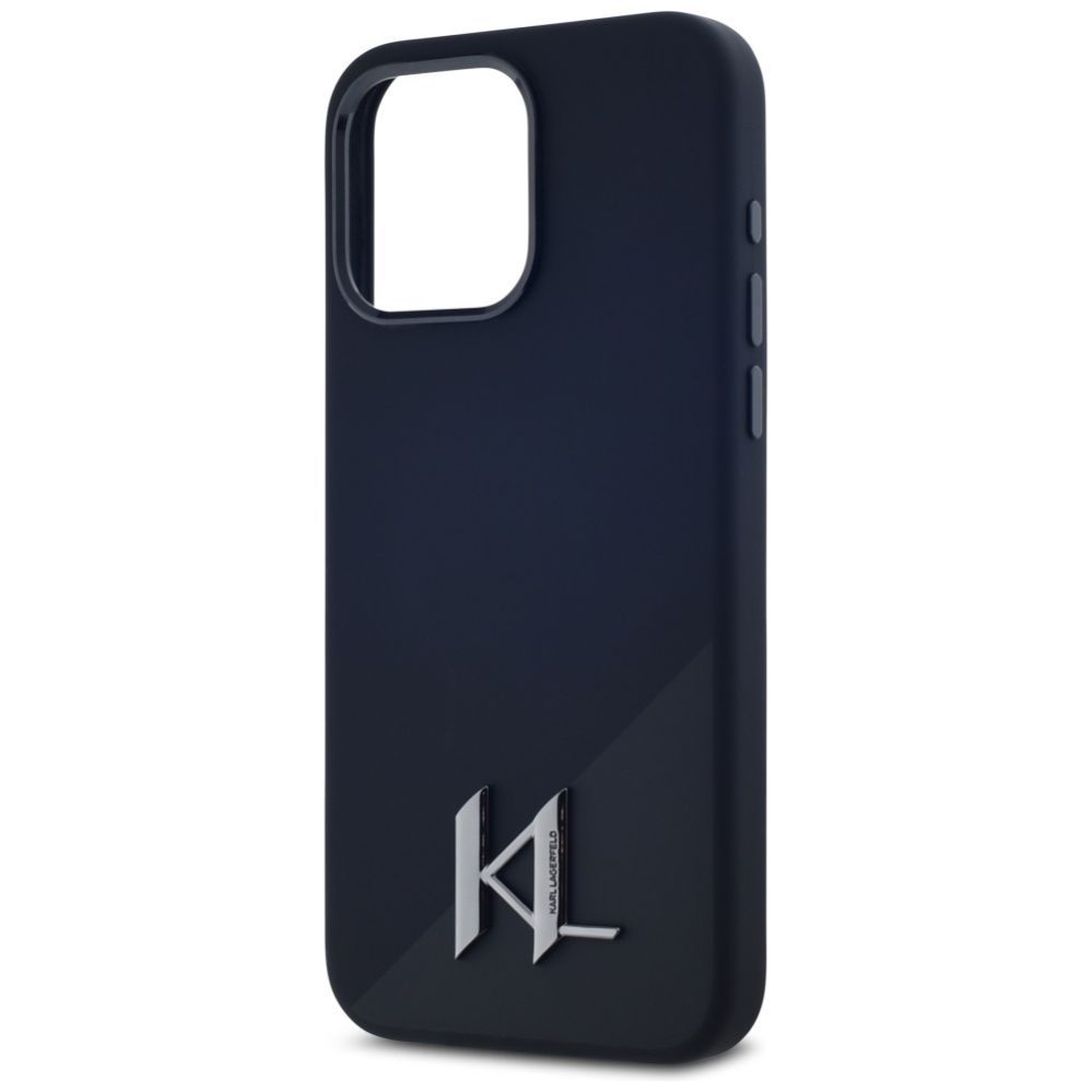 Citas preces Karl Lagerfeld Karl Lagerfeld Silicone Shadow Metal Initial MagSafe Case for iPhone 15 Pro Black