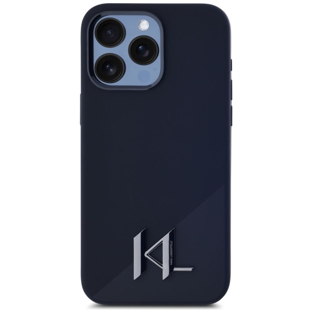 Citas preces Karl Lagerfeld Karl Lagerfeld Silicone Shadow Metal Initial MagSafe Case for iPhone 15 Pro Black