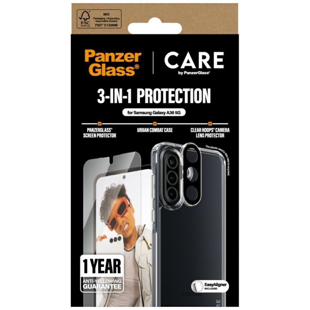 Citas preces Panzer Glass CARE by PanzerGlass Flagship 3in1 Case+Glass+Lens for Samsung Galaxy A36 5G - transparent
