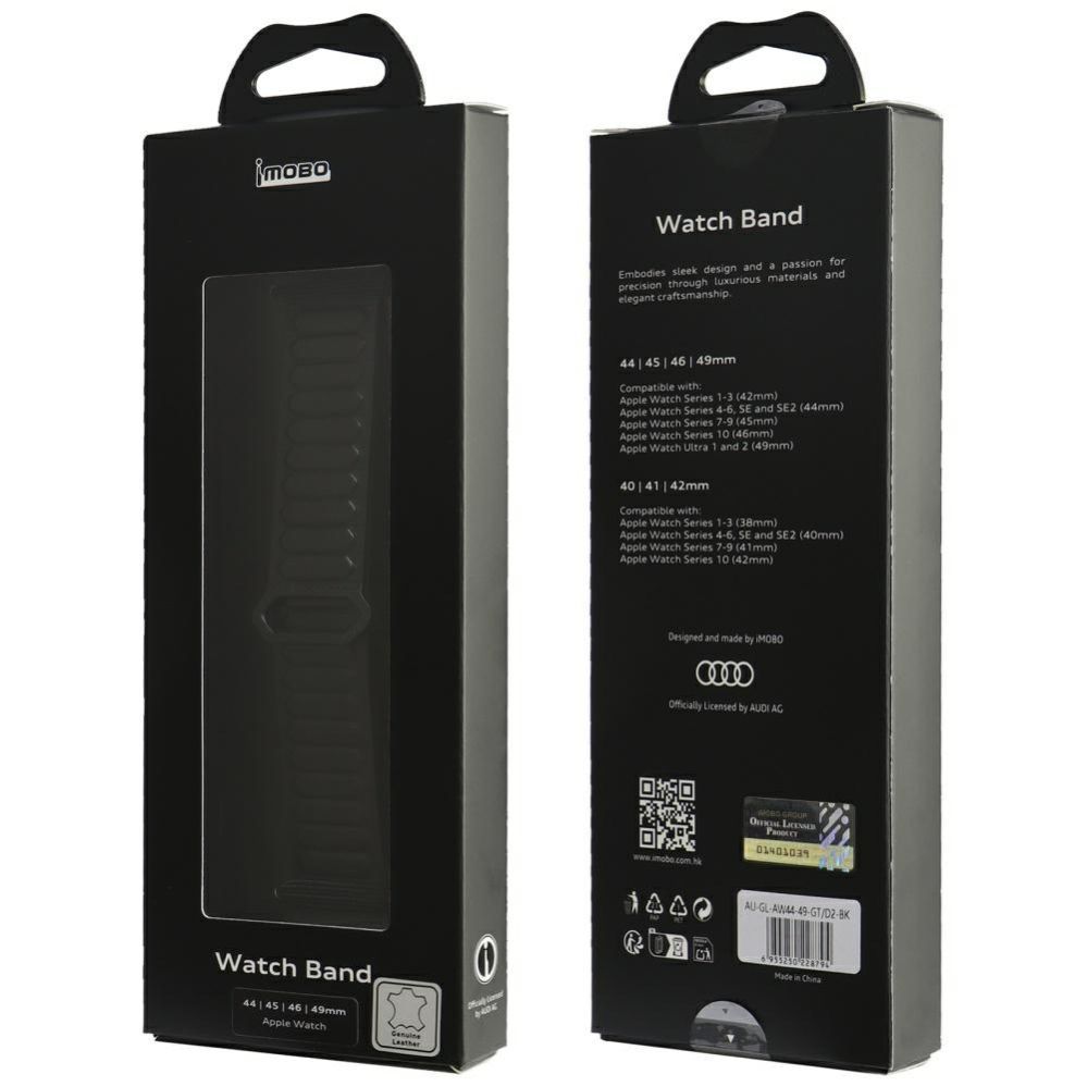 Citas preces Audi Audi Logo Genuine Leather Magnetic Ring Strap for Apple Watch 44 / 45 / 46 / 49 mm - Black