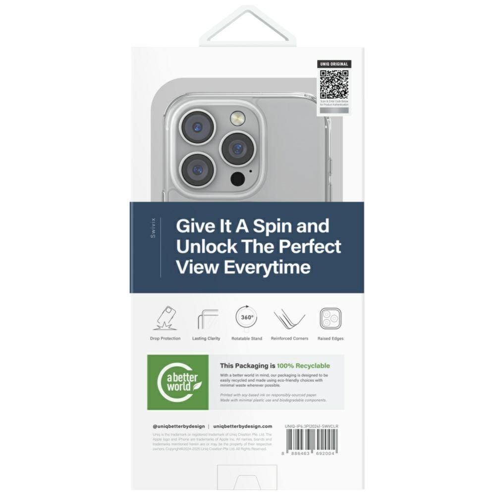 Citas preces UNIQ Uniq Swivix 360 Rotating Kickstand Case for iPhone 16 Pro - Transparent