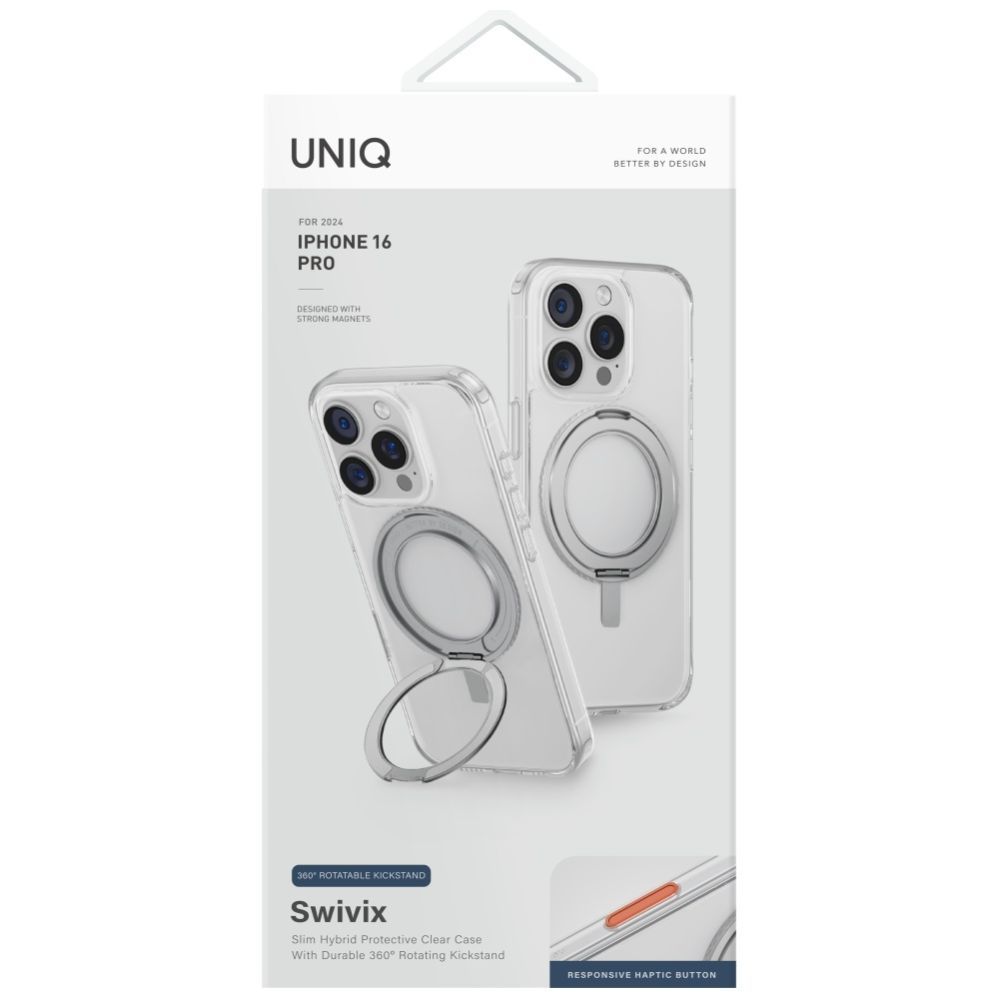 Citas preces UNIQ Uniq Swivix 360 Rotating Kickstand Case for iPhone 16 Pro - Transparent