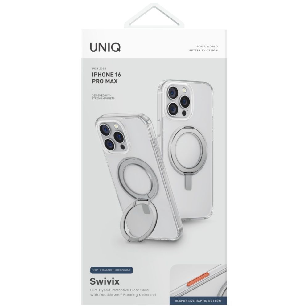 Citas preces UNIQ Uniq Swivix 360 Rotating Kickstand Case for iPhone 16 Pro Max - Transparent