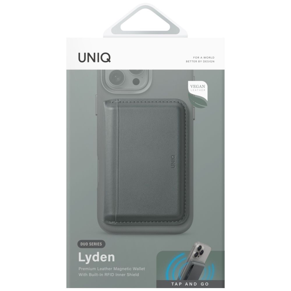 Citas preces UNIQ Uniq Lyden DS RFID Magnetic Wallet with Phone Stand - Green