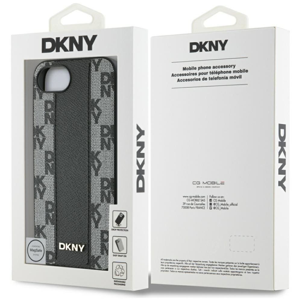 Citas preces DKNY DKNY Leather Checkered Mono Pattern MagSafe iPhone 16e Case - Black