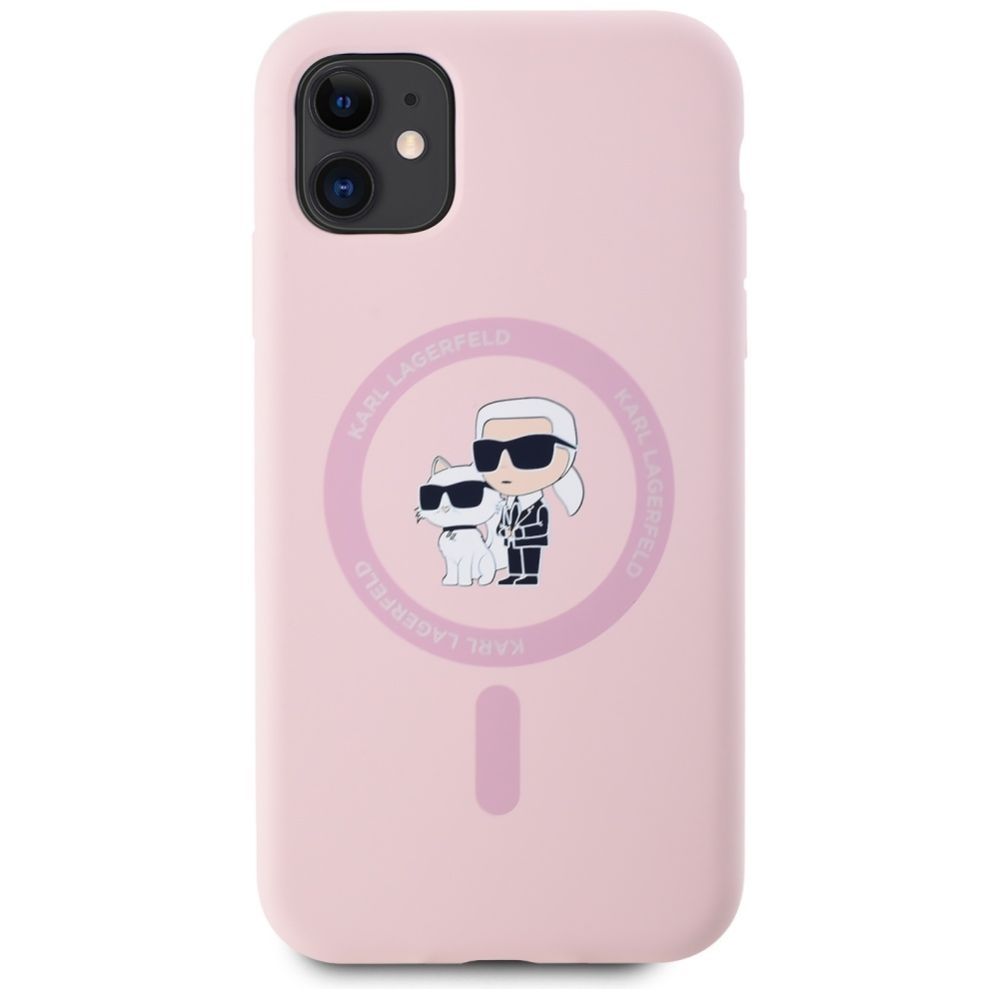 Citas preces Karl Lagerfeld Karl Lagerfeld Silicone Karl&Choupette MagSafe iPhone 11 Case - Pink