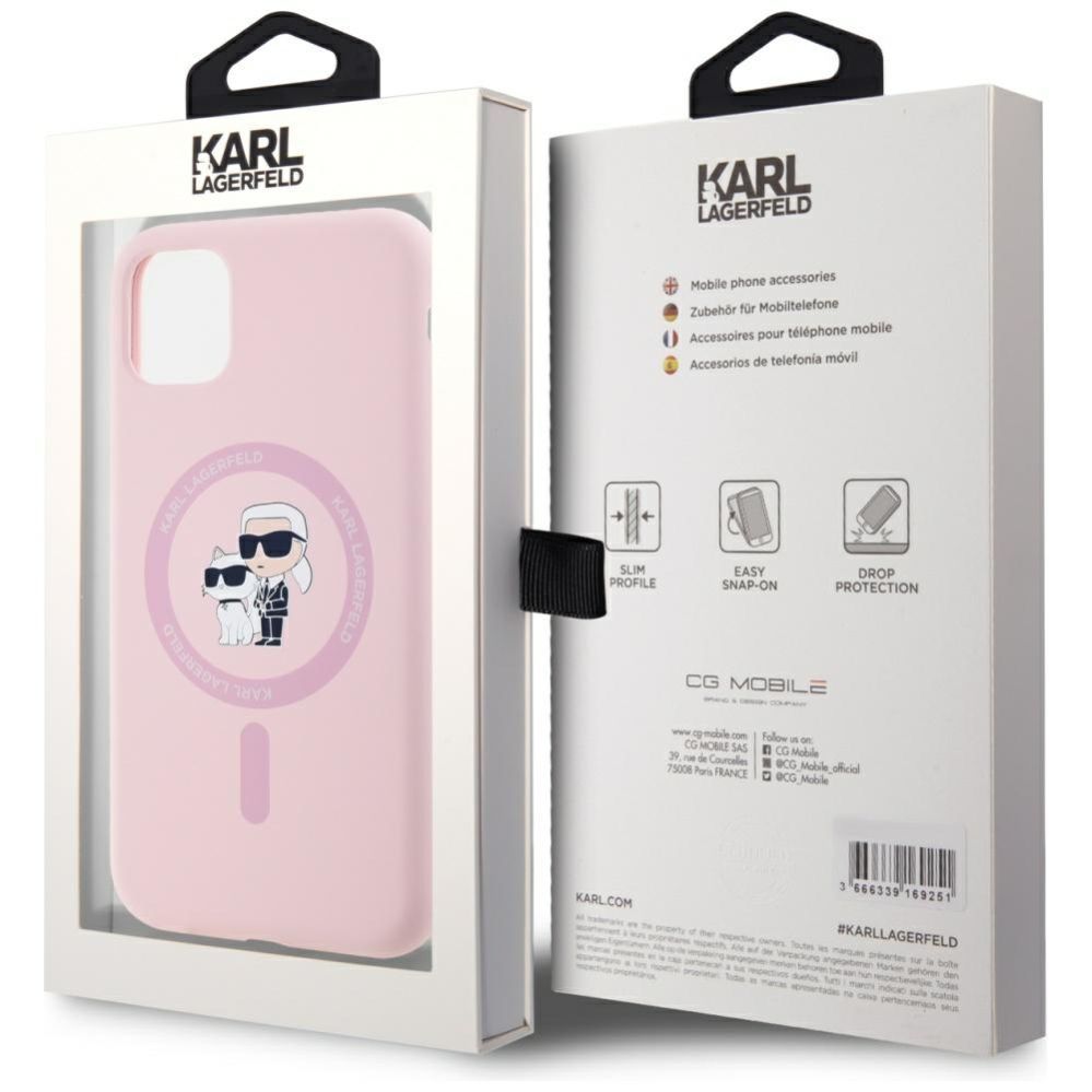 Citas preces Karl Lagerfeld Karl Lagerfeld Silicone Karl&Choupette MagSafe iPhone 11 Case - Pink