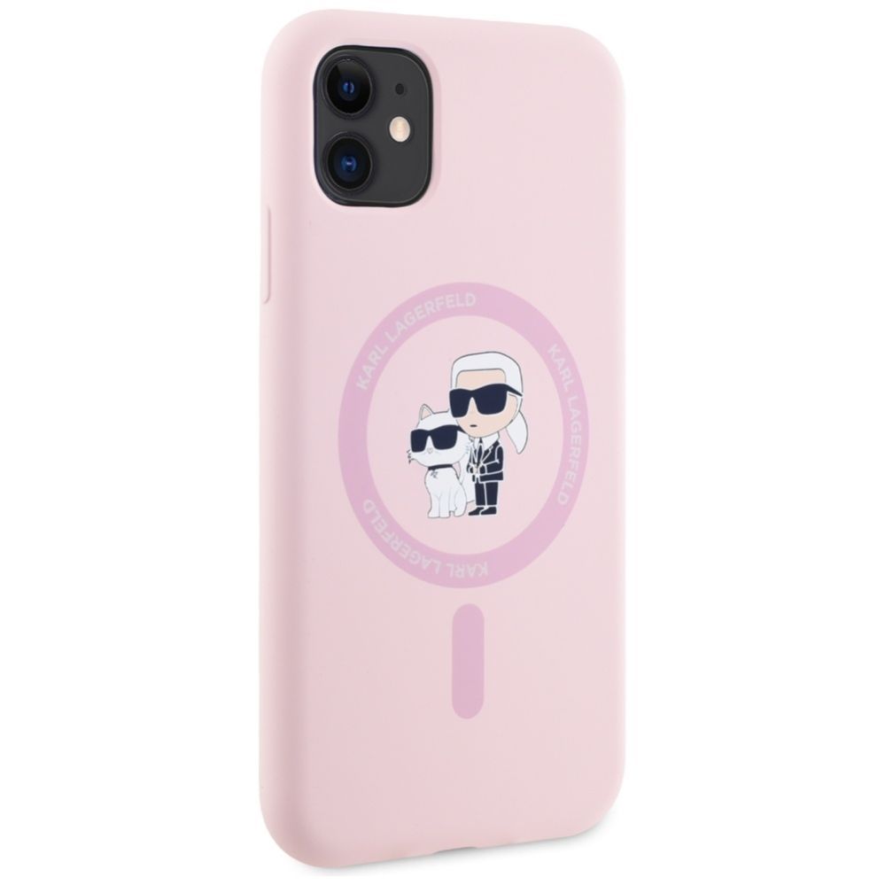 Citas preces Karl Lagerfeld Karl Lagerfeld Silicone Karl&Choupette MagSafe iPhone 11 Case - Pink