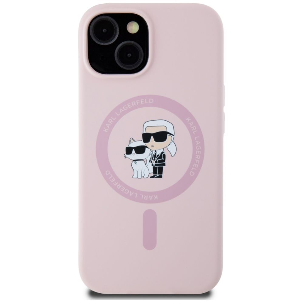 Citas preces Karl Lagerfeld Karl Lagerfeld Silicone Karl&Choupette MagSafe iPhone 15 Plus Case - Pink