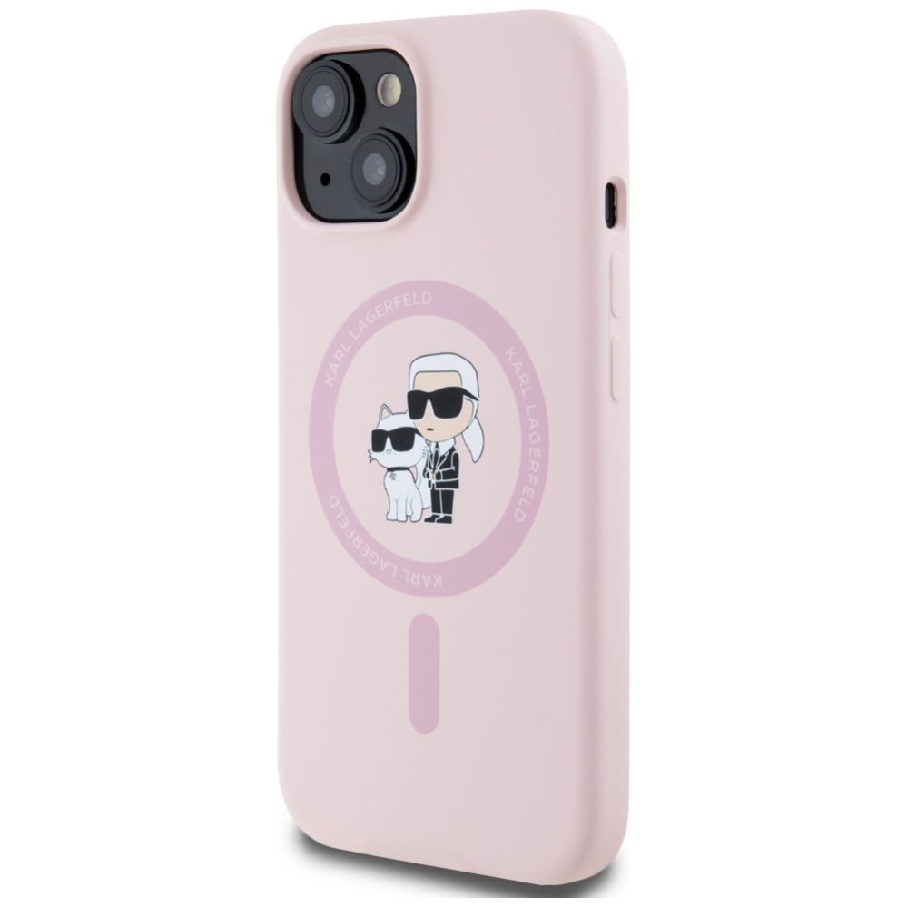 Citas preces Karl Lagerfeld Karl Lagerfeld Silicone Karl&Choupette MagSafe iPhone 15 Plus Case - Pink