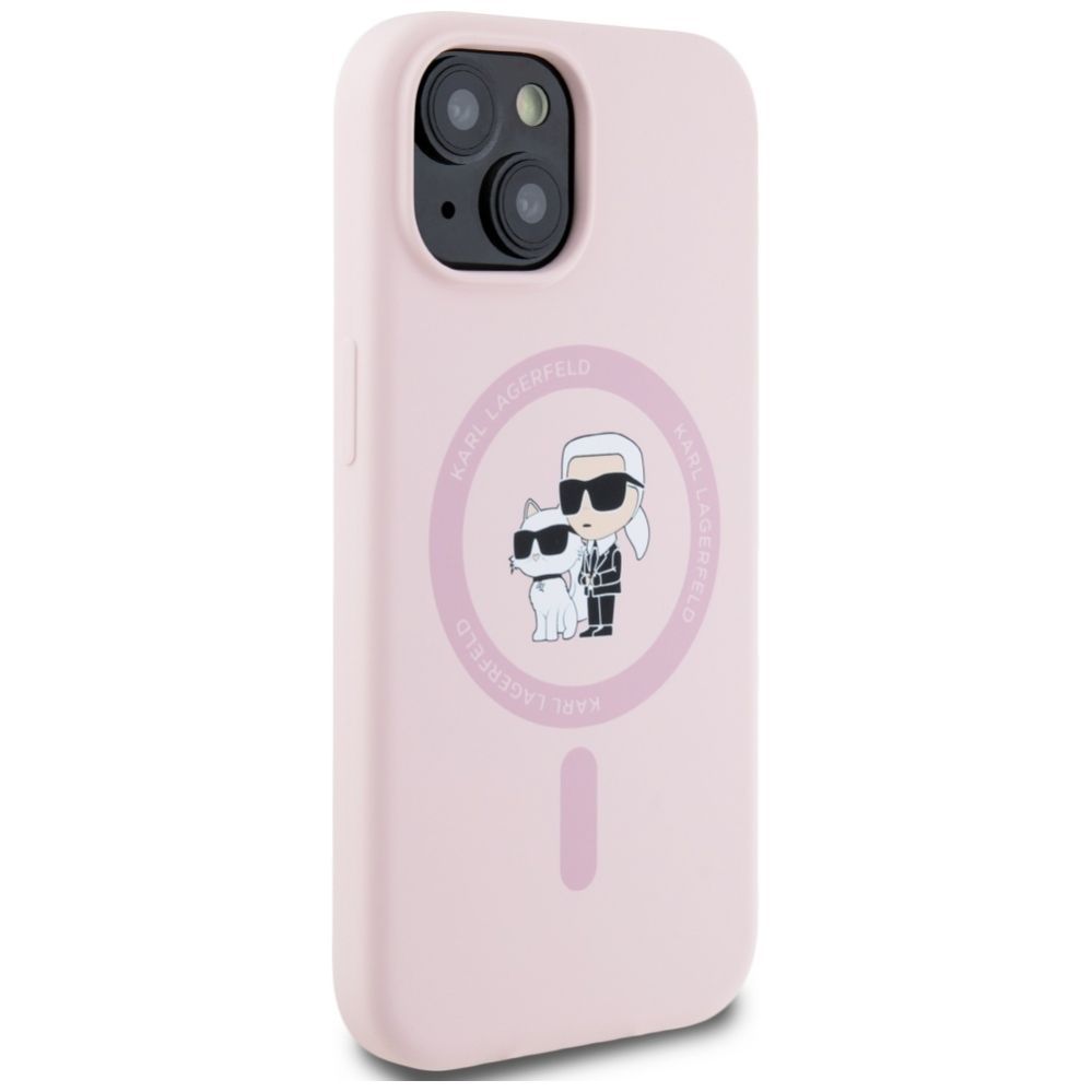 Citas preces Karl Lagerfeld Karl Lagerfeld Silicone Karl&Choupette MagSafe iPhone 15 Plus Case - Pink