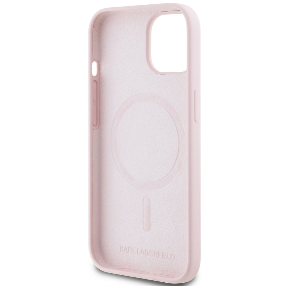 Citas preces Karl Lagerfeld Karl Lagerfeld Silicone Karl&Choupette MagSafe iPhone 15 Plus Case - Pink