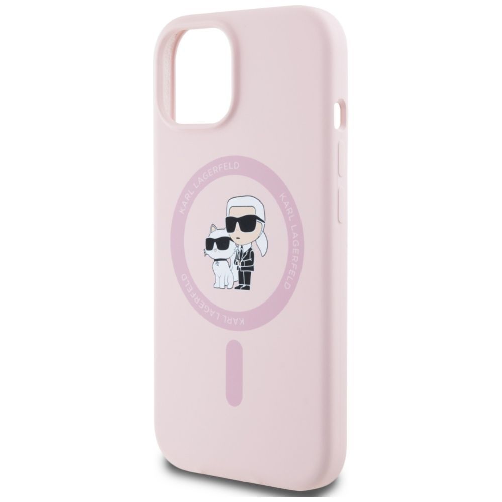 Citas preces Karl Lagerfeld Karl Lagerfeld Silicone Karl&Choupette MagSafe iPhone 15 Plus Case - Pink