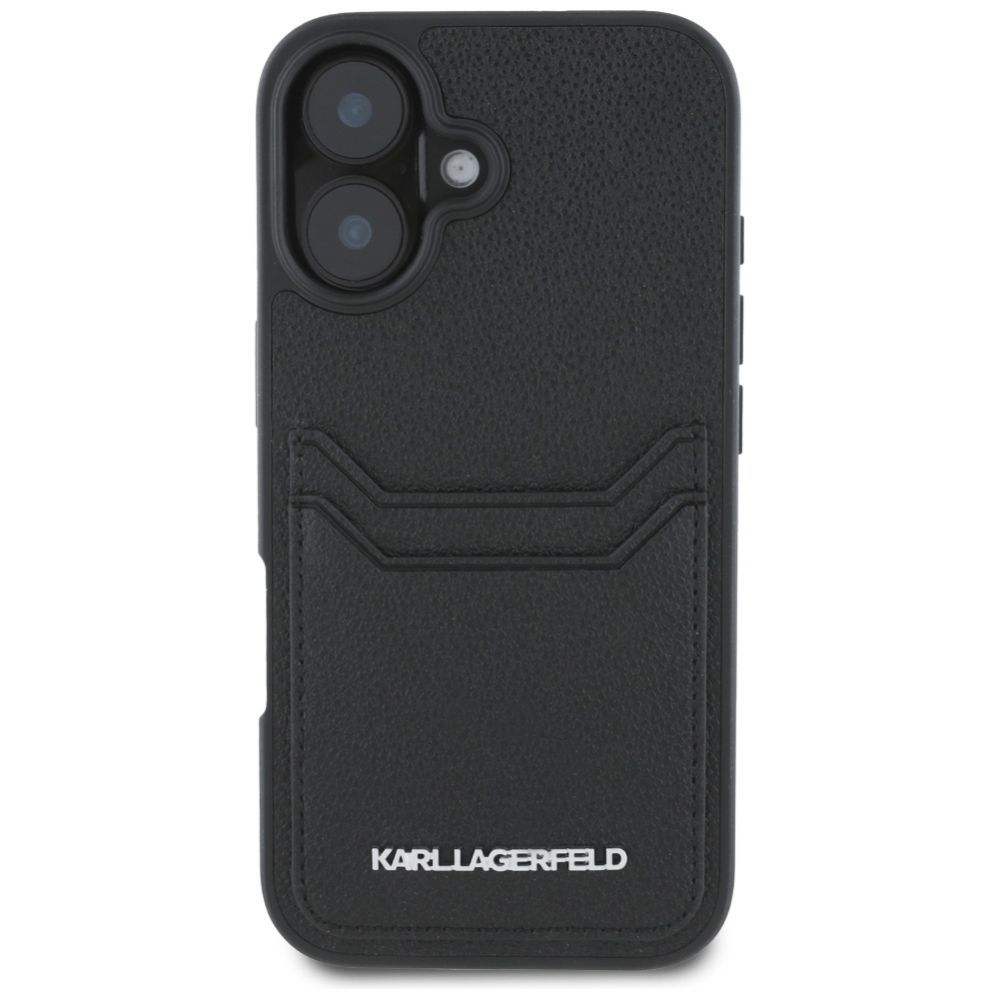 Kitos prekės Karl Lagerfeld Karl Lagerfeld HC Grained PU Cardslot Metal Elong iPhone 16 Case - Black