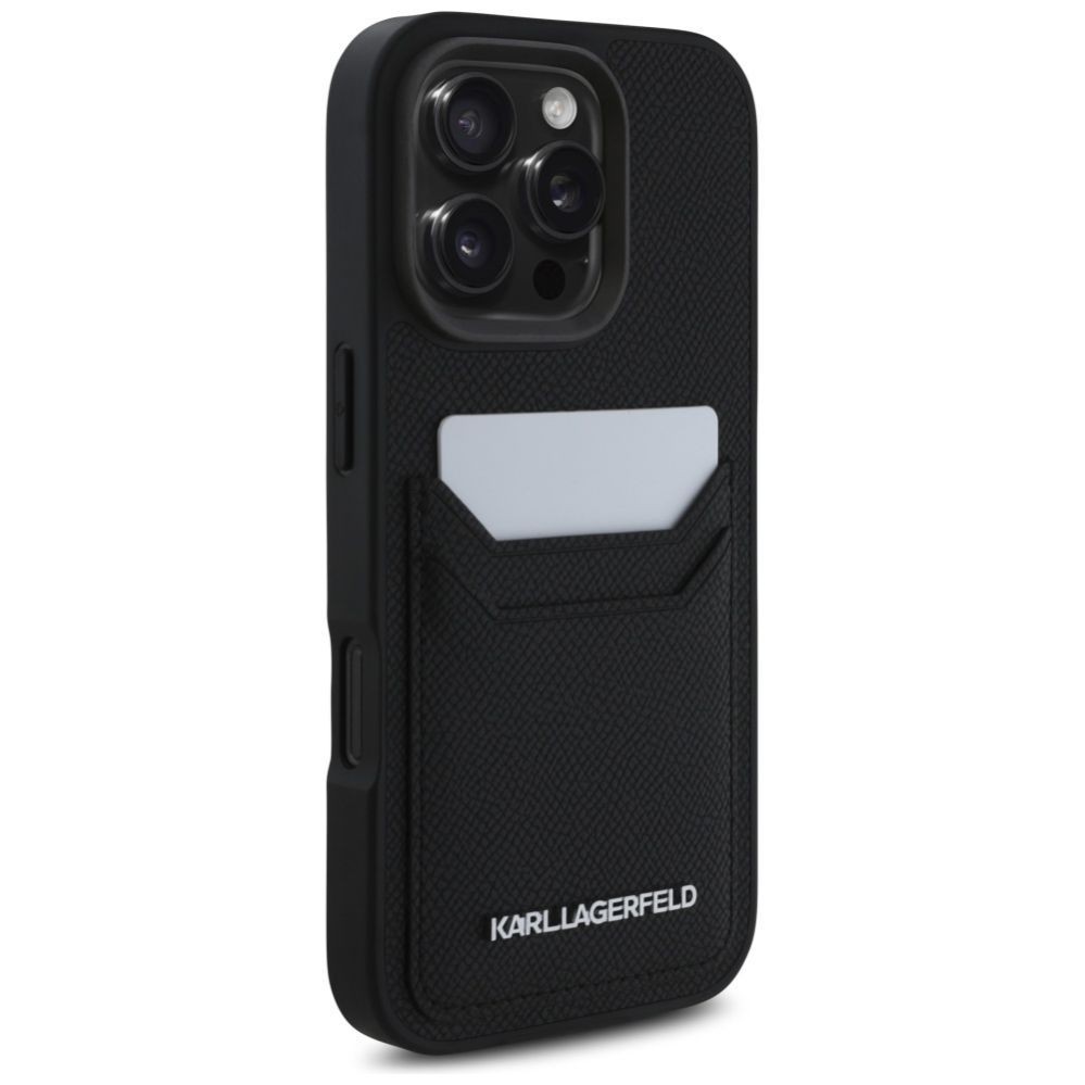 Kitos prekės Karl Lagerfeld Karl Lagerfeld HC Grained PU Cardslot Metal Elong iPhone 16 Pro Case - Black