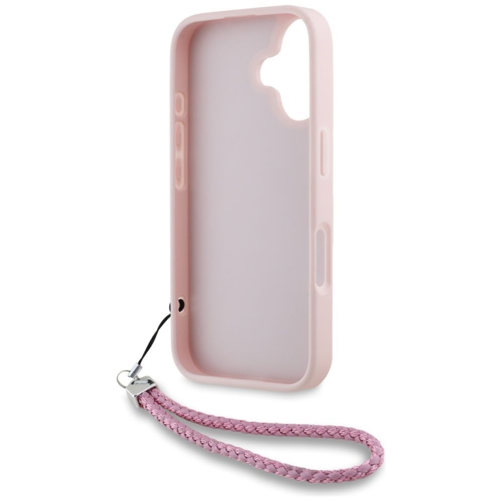 Citas preces Karl Lagerfeld Karl Lagerfeld Quilted Initial Logo & Chain Strap iPhone 16 Case - Pink