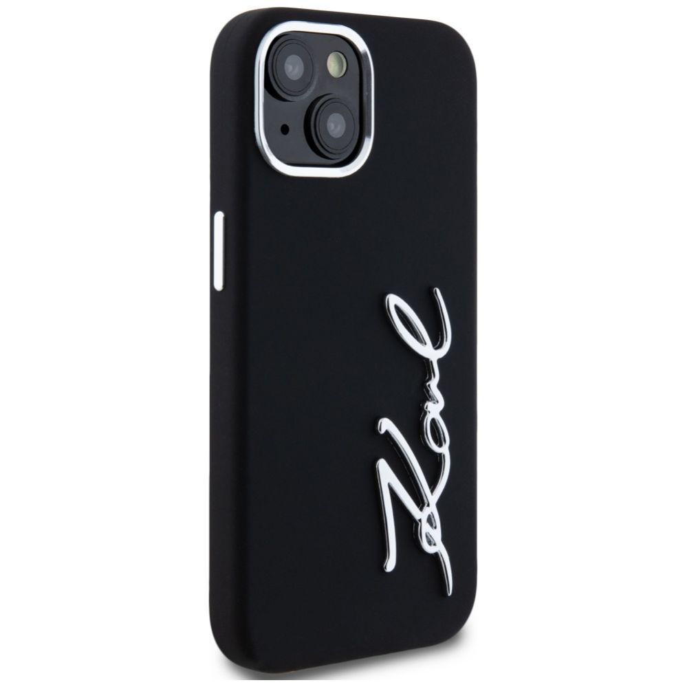 Citas preces Karl Lagerfeld Karl Lagerfeld Silicone Metal Script Logo iPhone 15 Case - Black