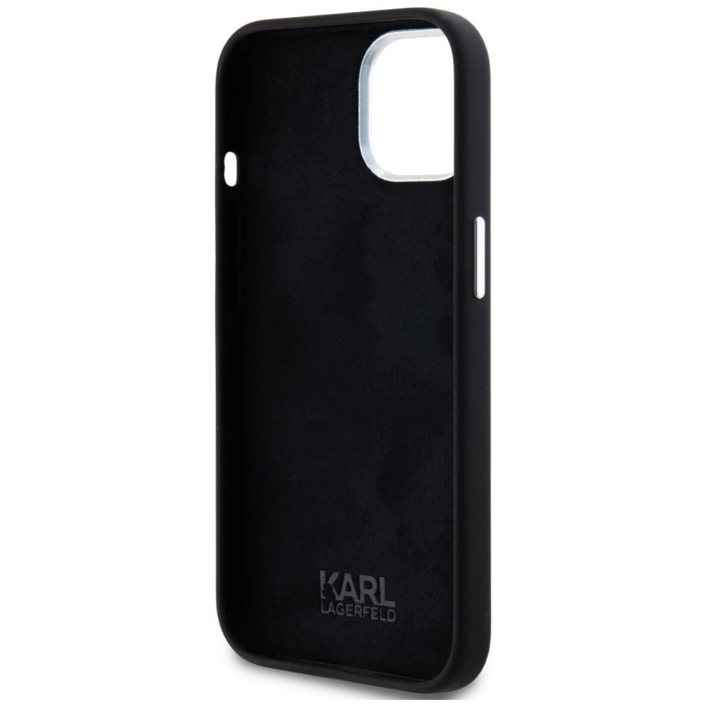 Citas preces Karl Lagerfeld Karl Lagerfeld Silicone Metal Script Logo iPhone 15 Case - Black