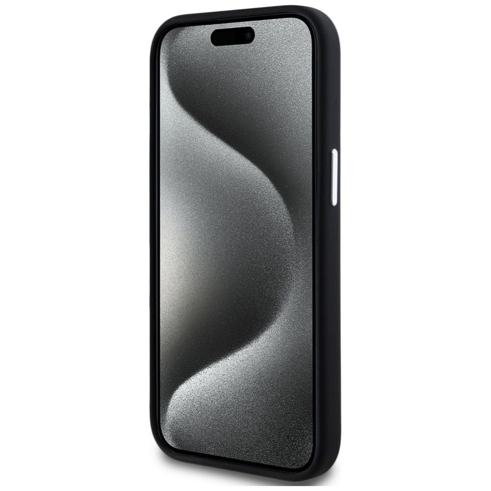 Citas preces Karl Lagerfeld Karl Lagerfeld Silicone Metal Script Logo iPhone 15 Case - Black