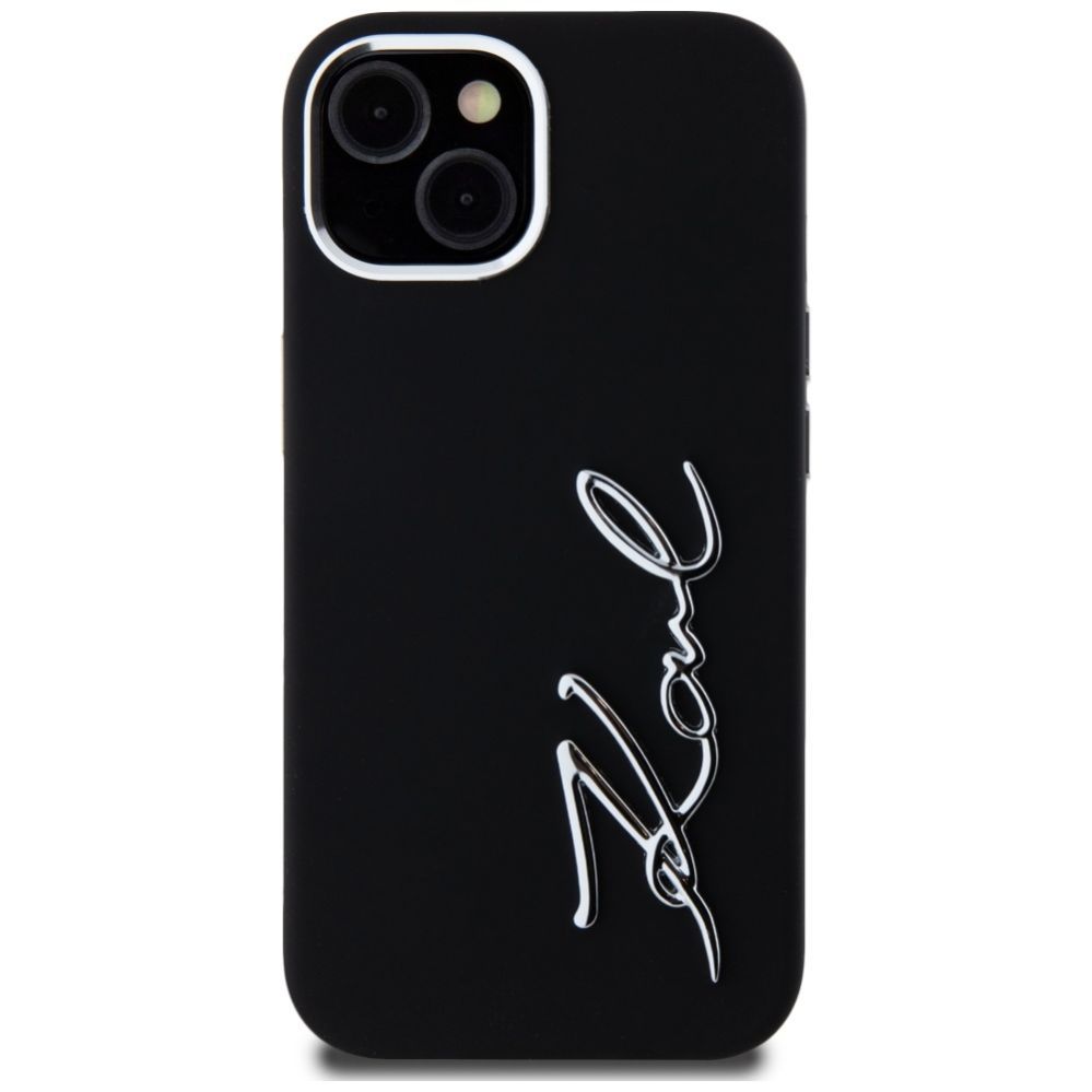 Citas preces Karl Lagerfeld Karl Lagerfeld Silicone Metal Script Logo iPhone 15 Case - Black
