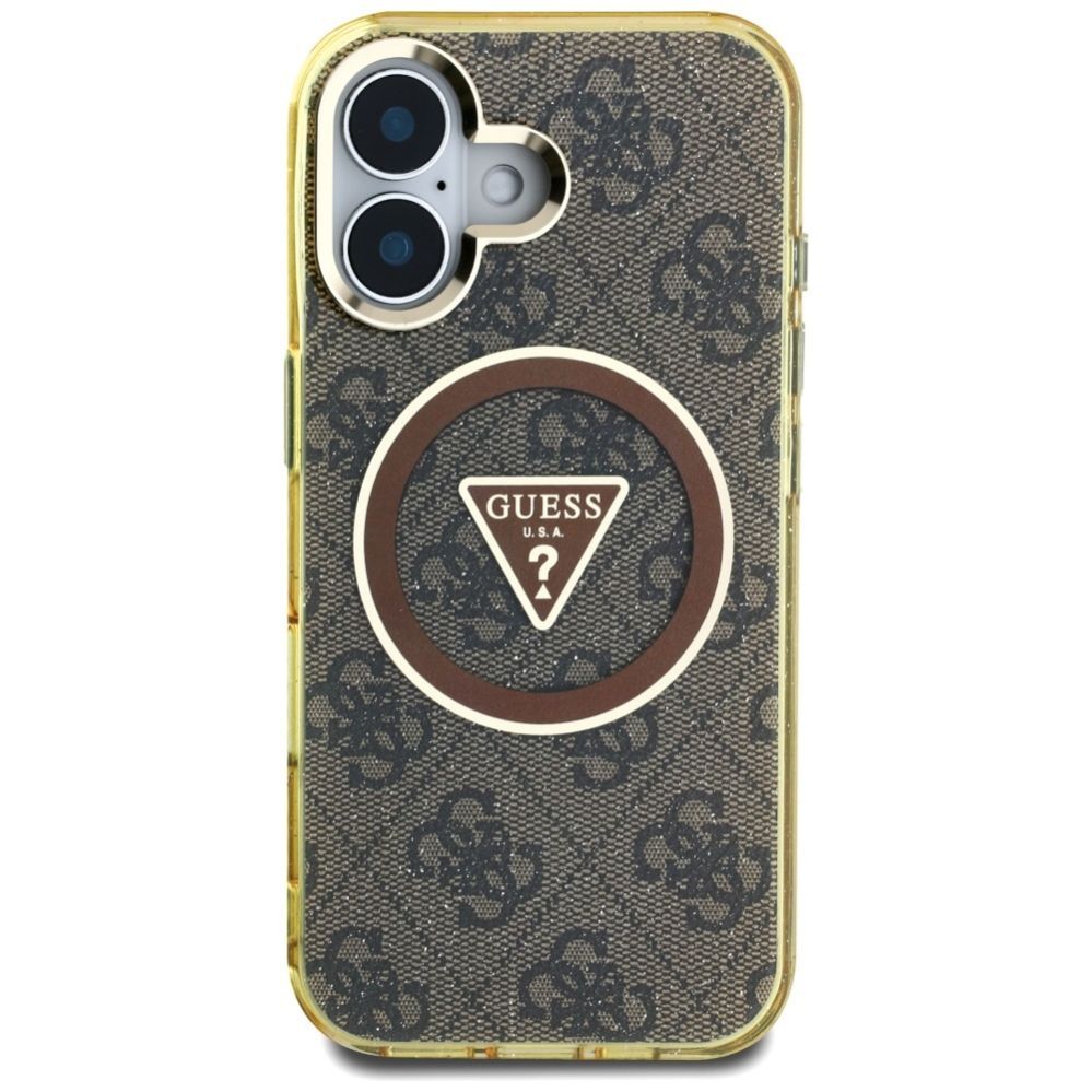 Citas preces Guess Guess IML Metal Glitter 4G Circle Triangle MagSafe Case for iPhone 16 - Brown