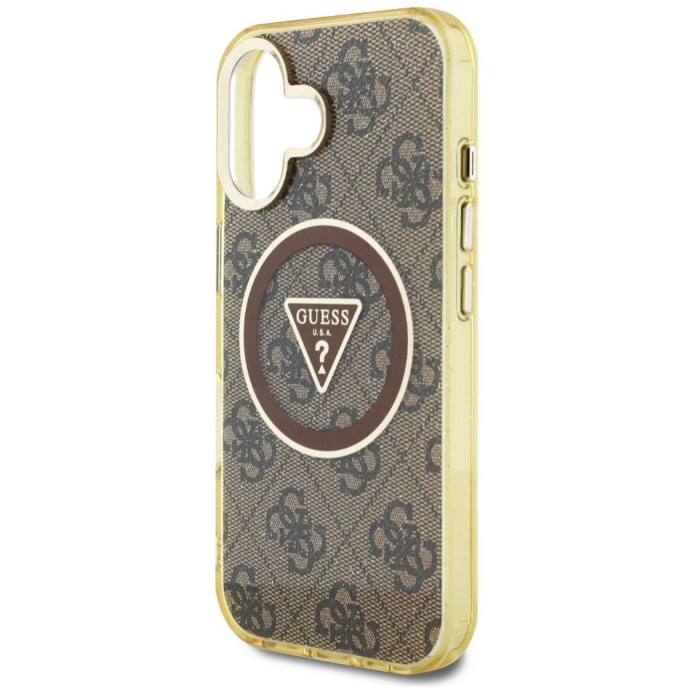 Citas preces Guess Guess IML Metal Glitter 4G Circle Triangle MagSafe Case for iPhone 16 - Brown