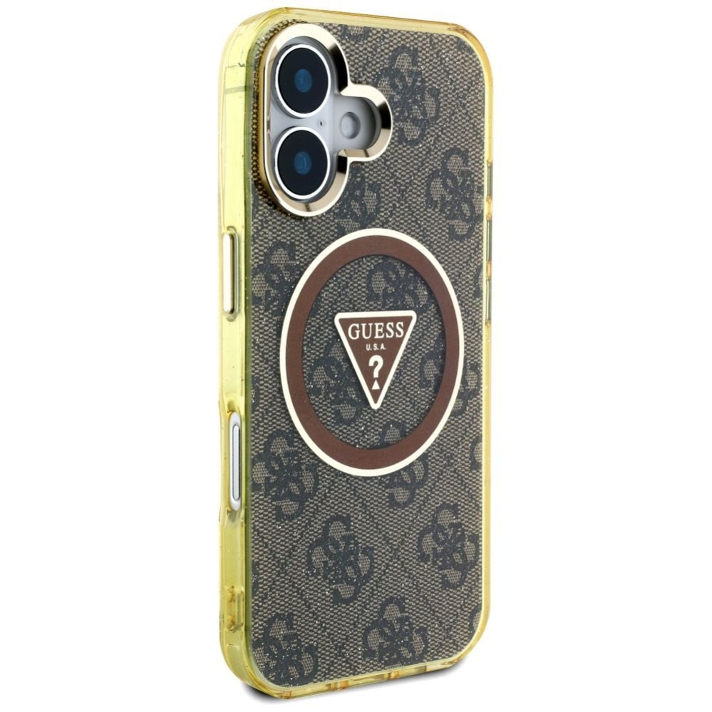Citas preces Guess Guess IML Metal Glitter 4G Circle Triangle MagSafe Case for iPhone 16 - Brown