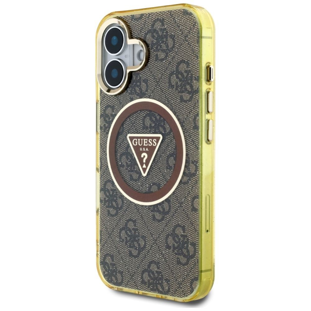 Citas preces Guess Guess IML Metal Glitter 4G Circle Triangle MagSafe Case for iPhone 16 - Brown
