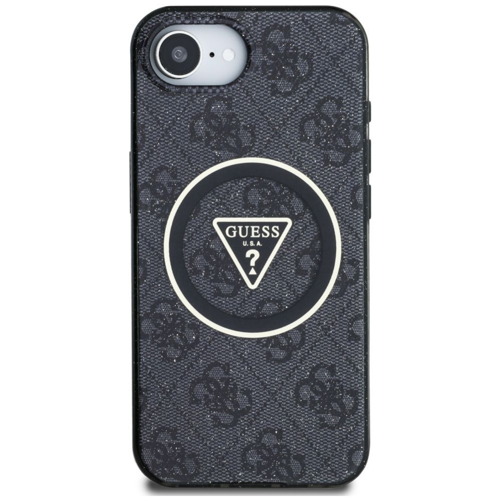 Citas preces Guess Guess IML Metal Glitter 4G Circle Triangle MagSafe Case for iPhone 16e - Black