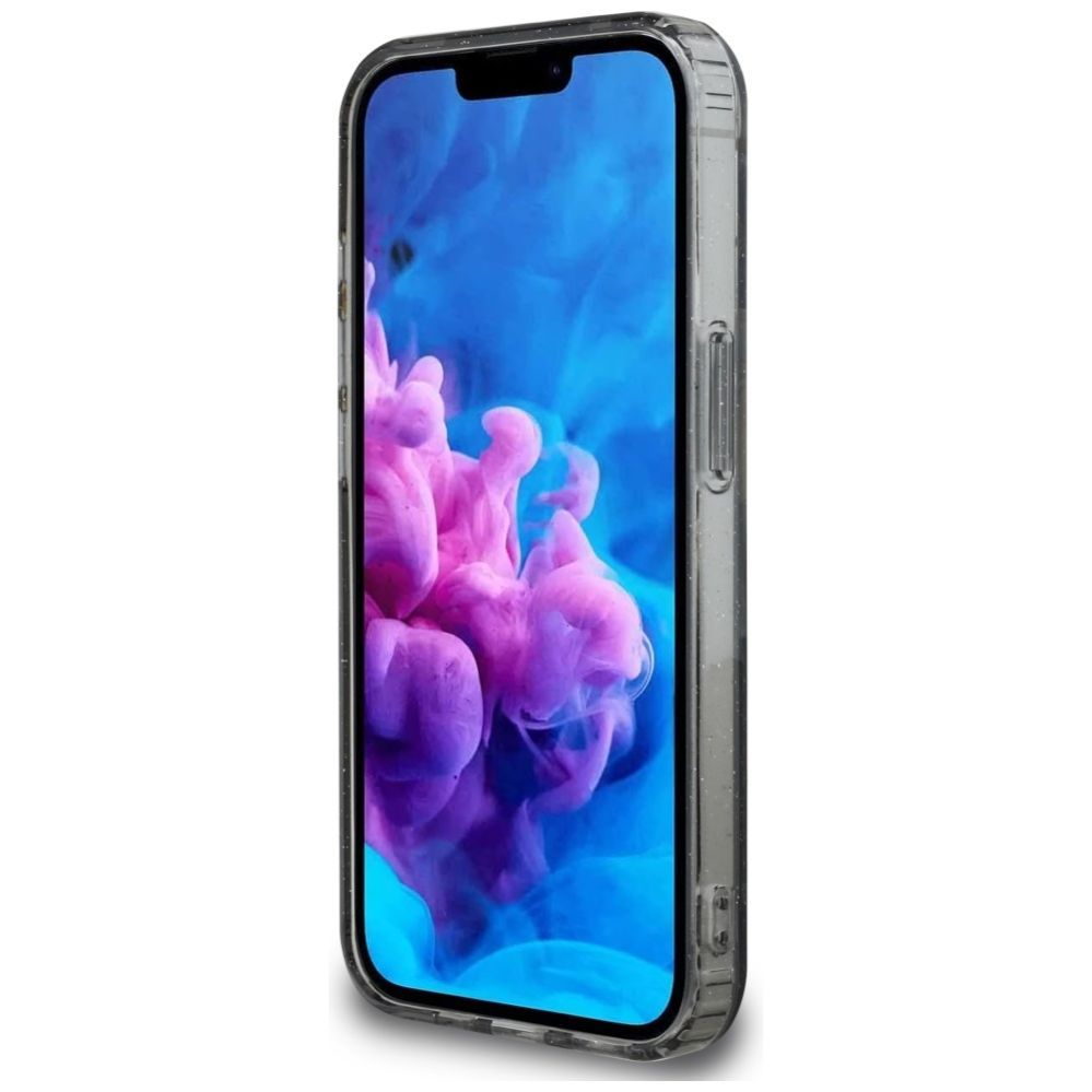 Citas preces Guess Guess IML Metal Glitter Flowers Triangle MagSafe case for iPhone 16e - black