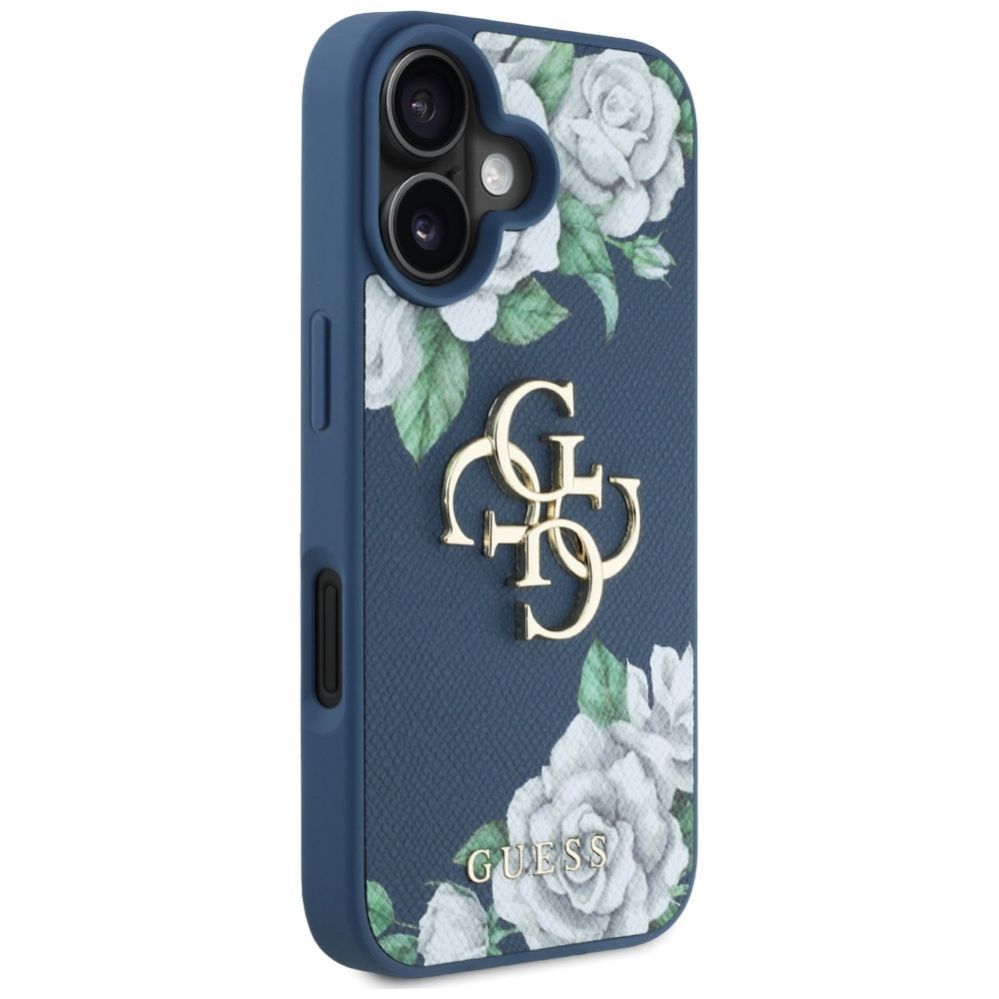 Citas preces Guess Guess Grained Roses Big 4G logo case for iPhone 16 - blue