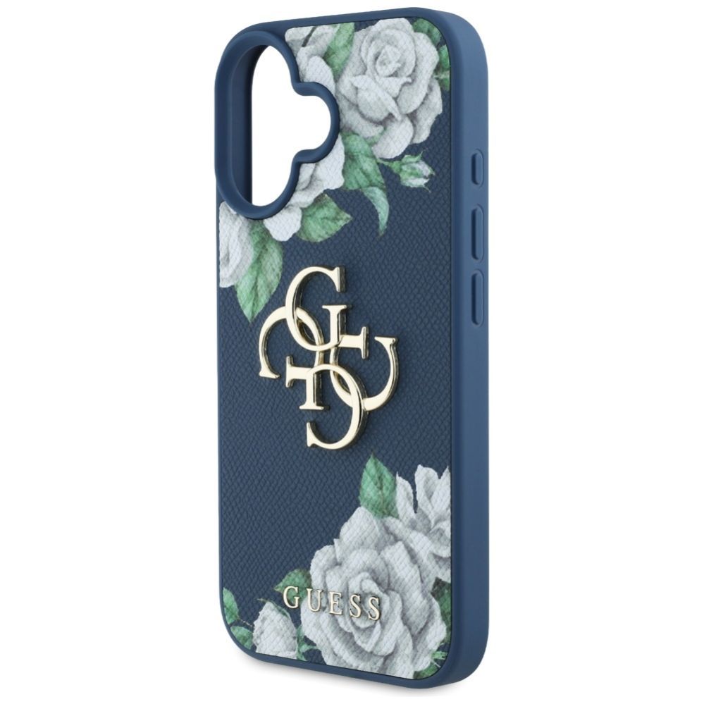Citas preces Guess Guess Grained Roses Big 4G logo case for iPhone 16 - blue