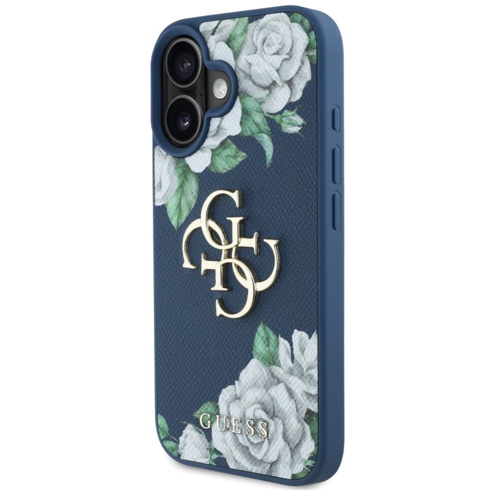 Citas preces Guess Guess Grained Roses Big 4G logo case for iPhone 16 - blue