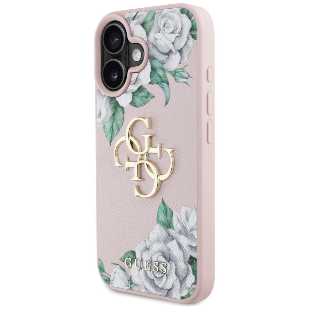 Citas preces Guess Guess Grained Roses Big 4G logo iPhone 16 case - pink