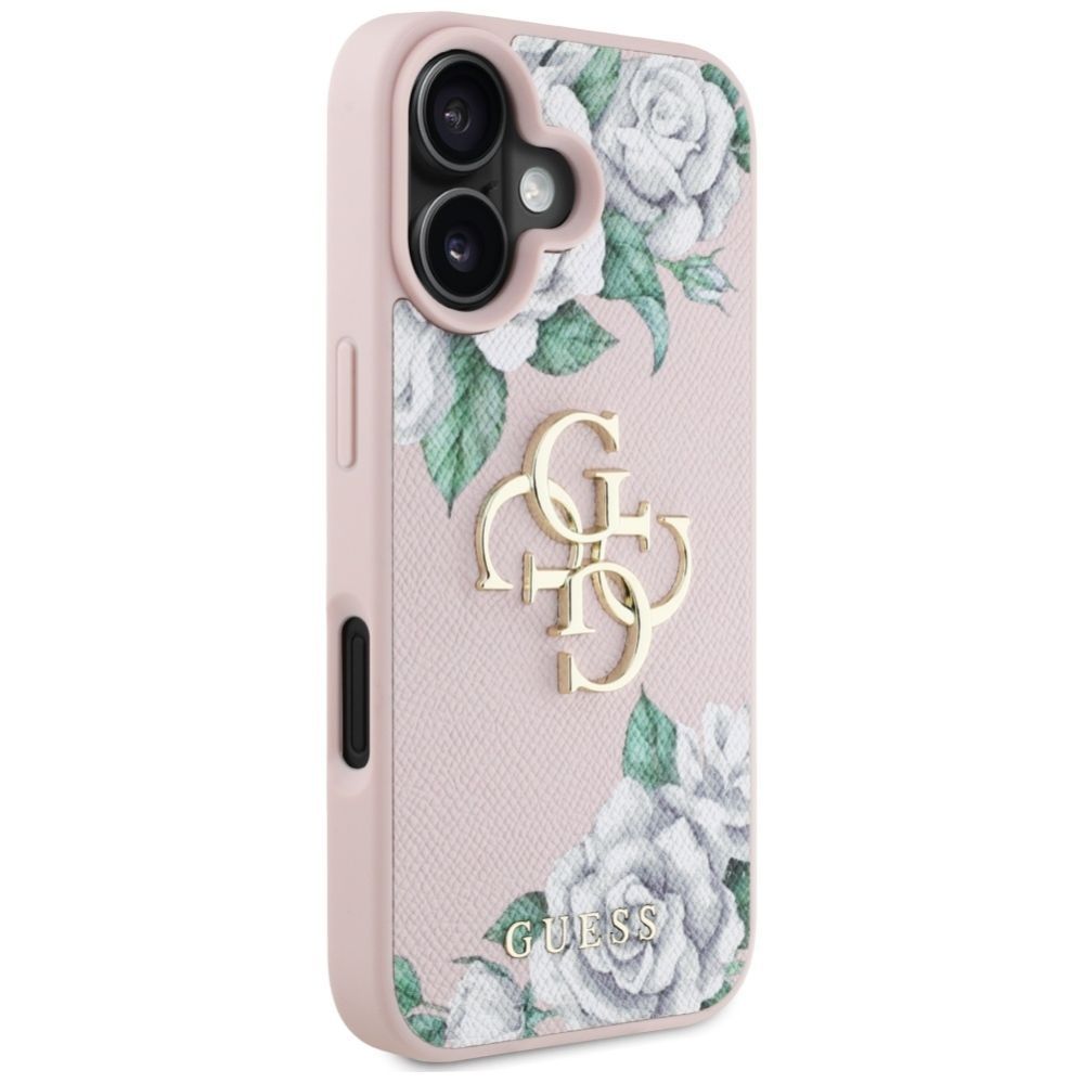 Citas preces Guess Guess Grained Roses Big 4G logo iPhone 16 case - pink