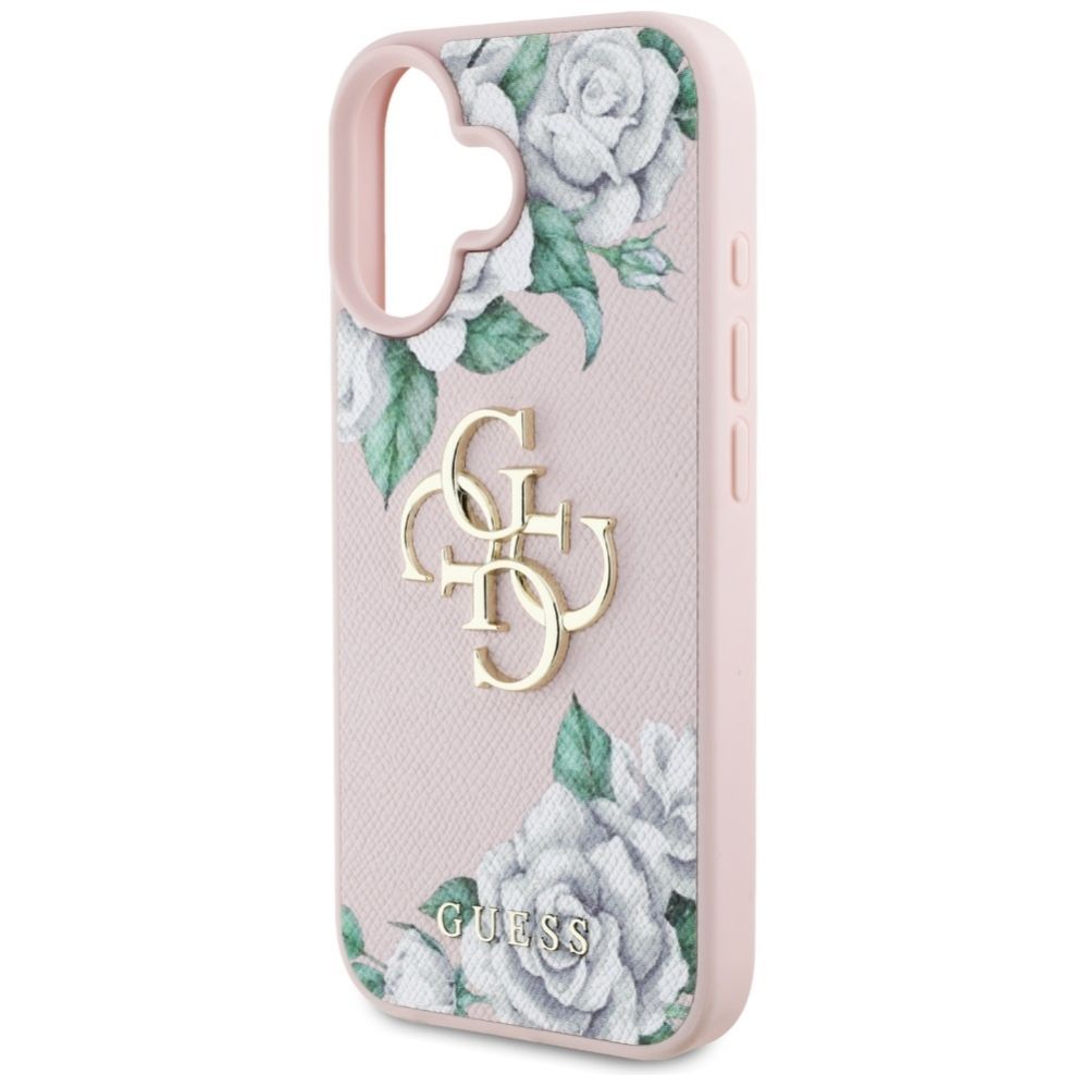 Citas preces Guess Guess Grained Roses Big 4G logo iPhone 16 case - pink
