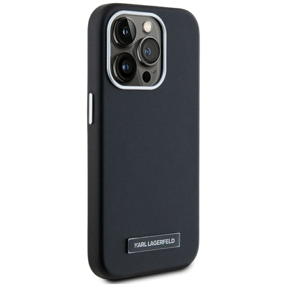 Kitos prekės Karl Lagerfeld Karl Lagerfeld FW Metal Plate MagSafe iPhone 15 Pro Case - Black