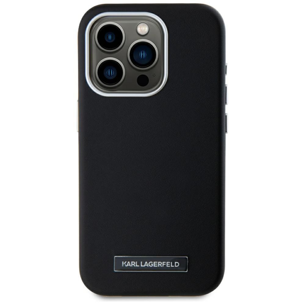 Kitos prekės Karl Lagerfeld Karl Lagerfeld FW Metal Plate MagSafe iPhone 15 Pro Case - Black