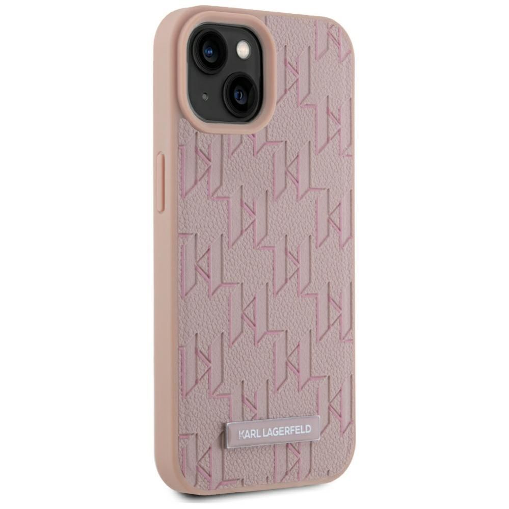 Kitos prekės Karl Lagerfeld Karl Lagerfeld Leather Monogram Metal Logo MagSafe iPhone 15 Case - Pink