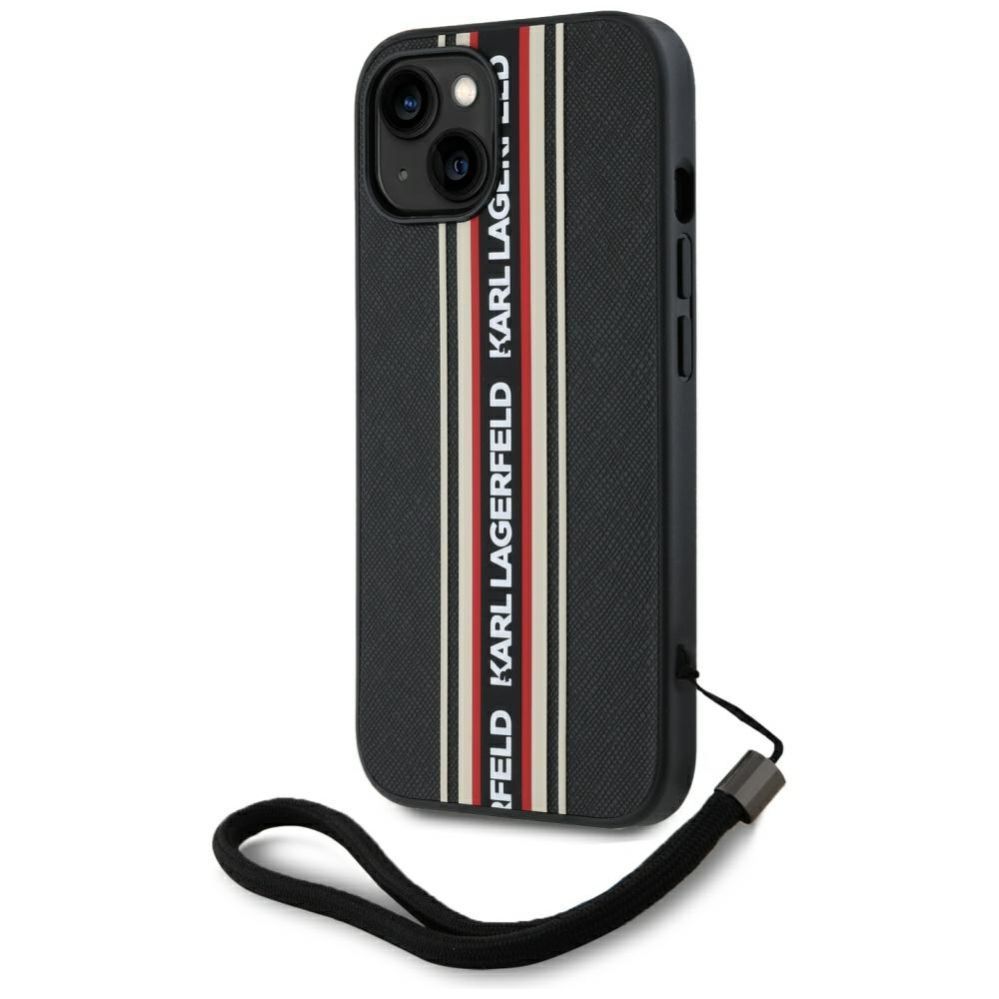 Citas preces Karl Lagerfeld Karl Lagerfeld Saffiano Athleisure Stripes Cord iPhone 15 Case - Red