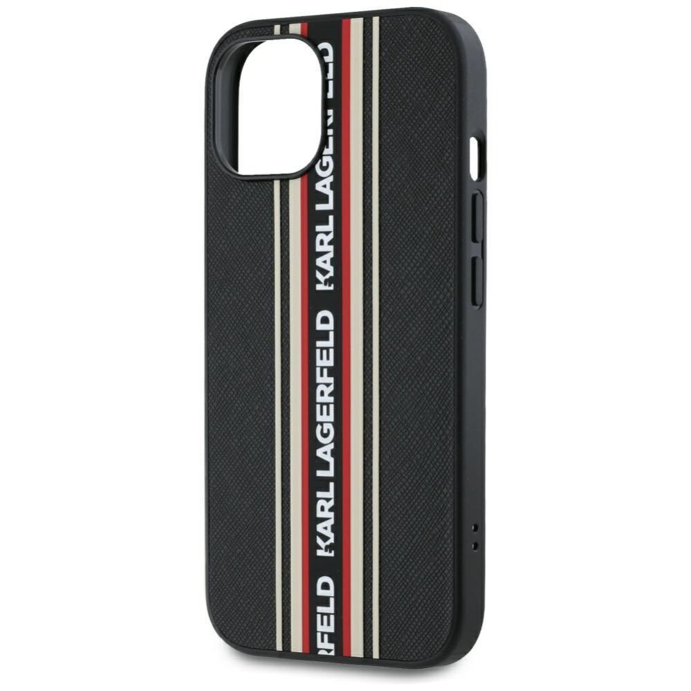 Citas preces Karl Lagerfeld Karl Lagerfeld Saffiano Athleisure Stripes Cord iPhone 15 Case - Red