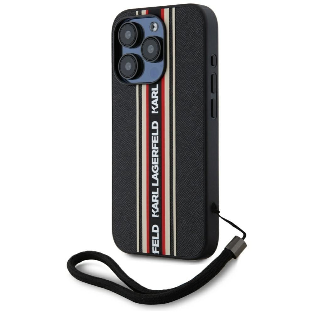 Citas preces Karl Lagerfeld Karl Lagerfeld Saffiano Athleisure Stripes Cord iPhone 15 Pro Case - Red