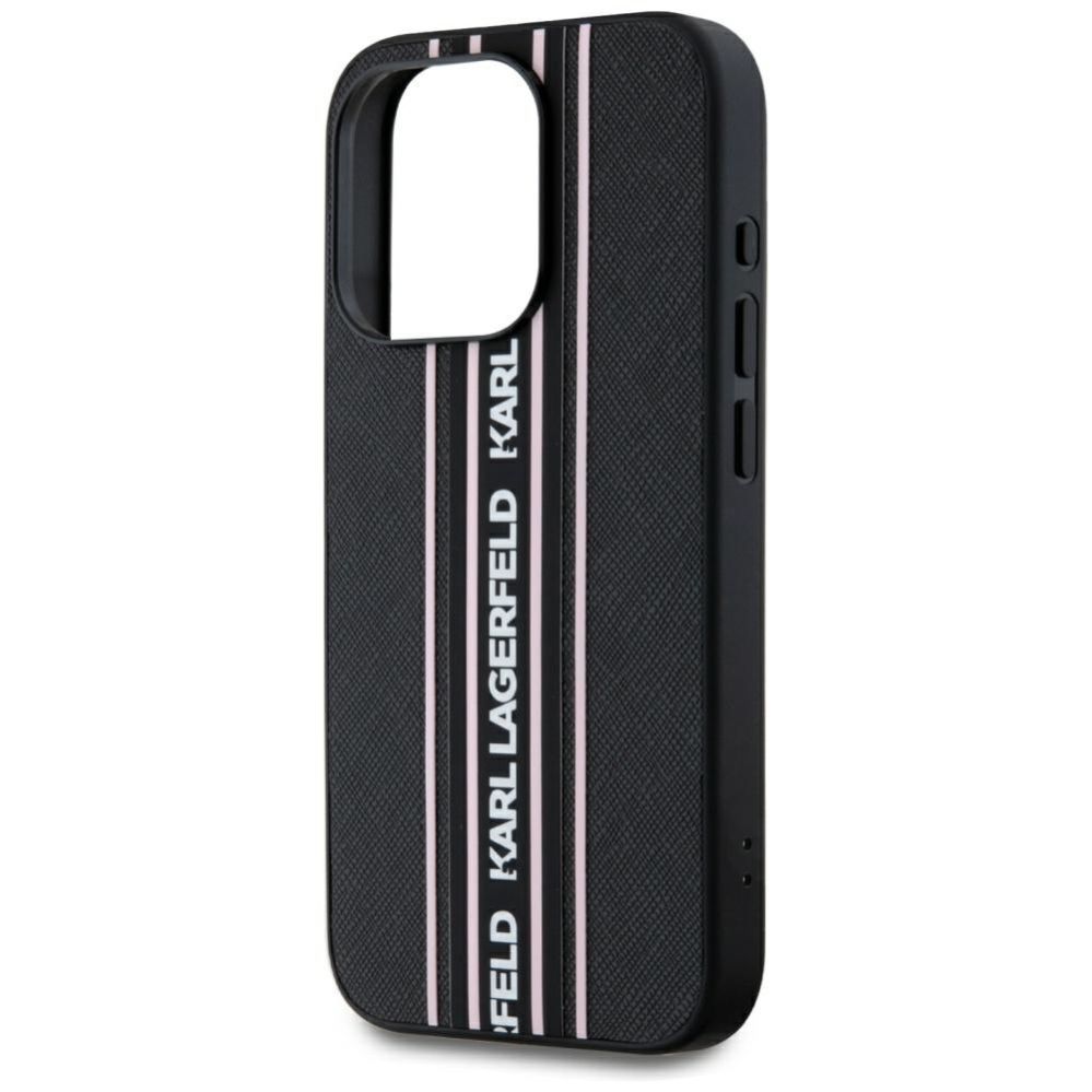 Citas preces Karl Lagerfeld Karl Lagerfeld Saffiano Athleisure Stripes Cord iPhone 15 Pro Max Case - Pink