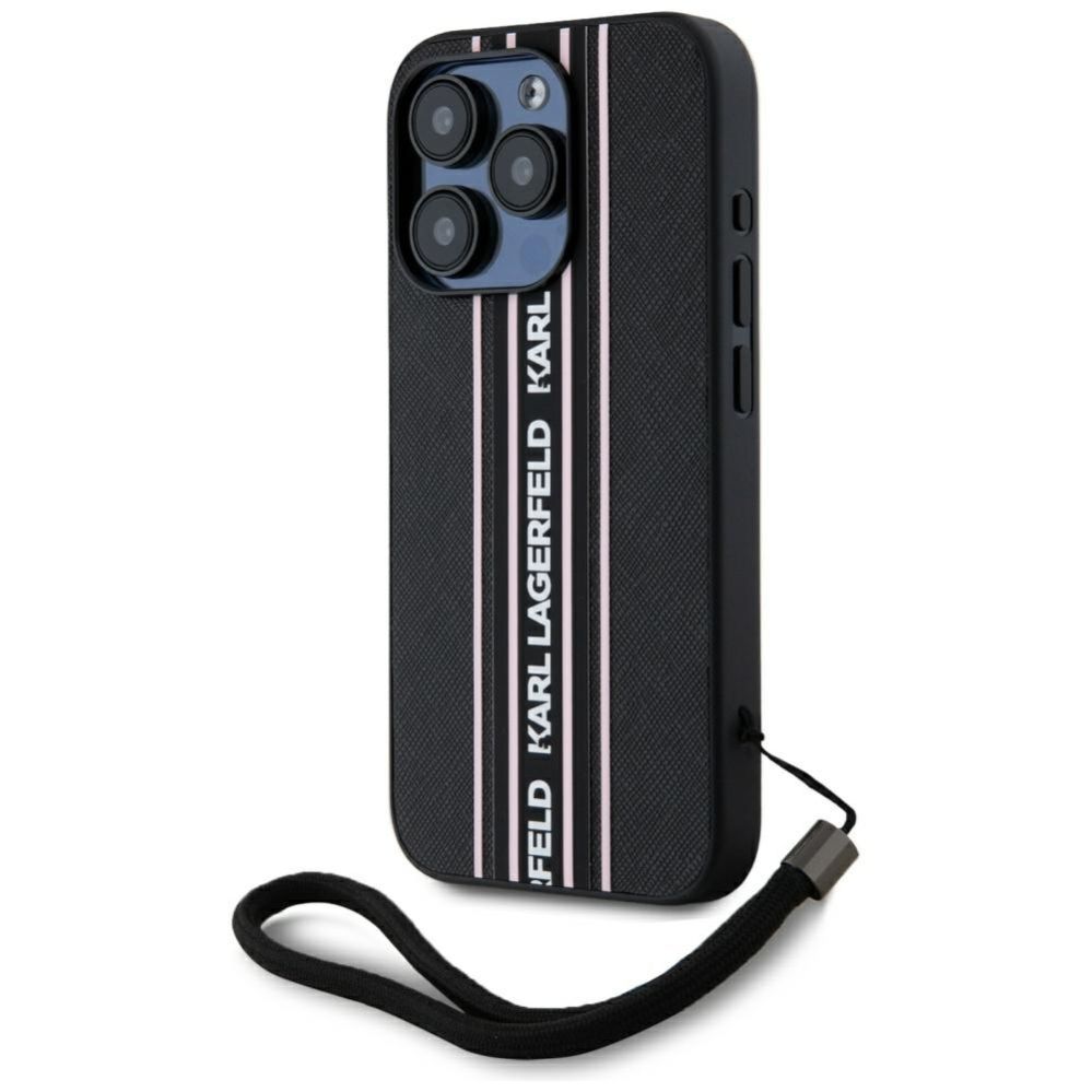 Kitos prekės Karl Lagerfeld Karl Lagerfeld Saffiano Athleisure Stripes Cord iPhone 15 Pro Case - Pink