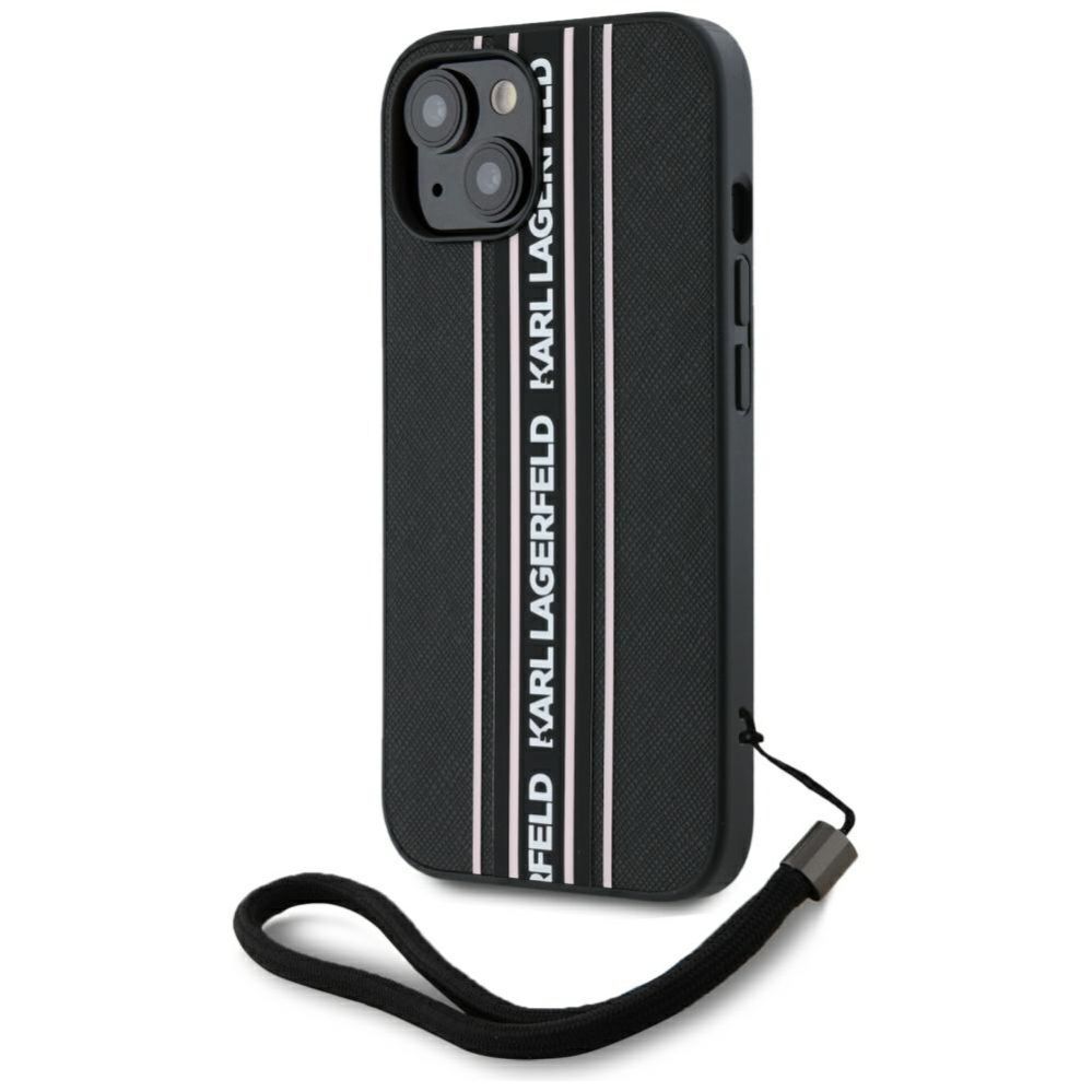 Kitos prekės Karl Lagerfeld Karl Lagerfeld Saffiano Athleisure Stripes Cord iPhone 15 Case - Pink
