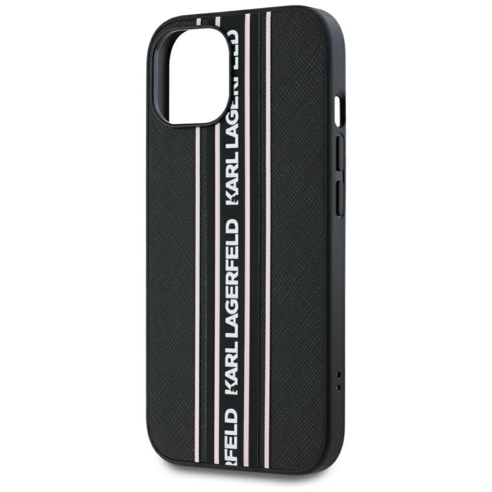 Kitos prekės Karl Lagerfeld Karl Lagerfeld Saffiano Athleisure Stripes Cord iPhone 15 Case - Pink