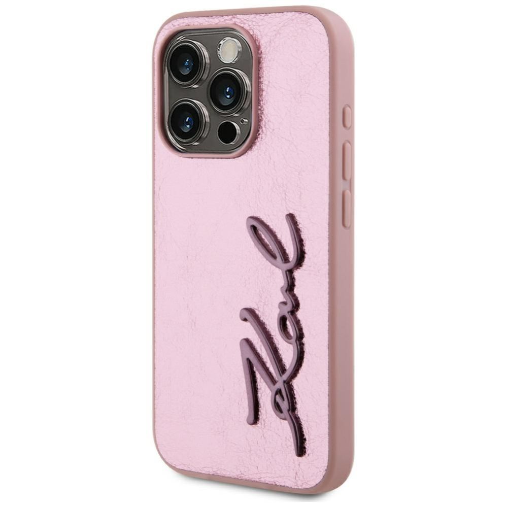 Other goods Karl Lagerfeld Karl Lagerfeld Wrinkled Metal Signature iPhone 15 Pro Max Case - Pink